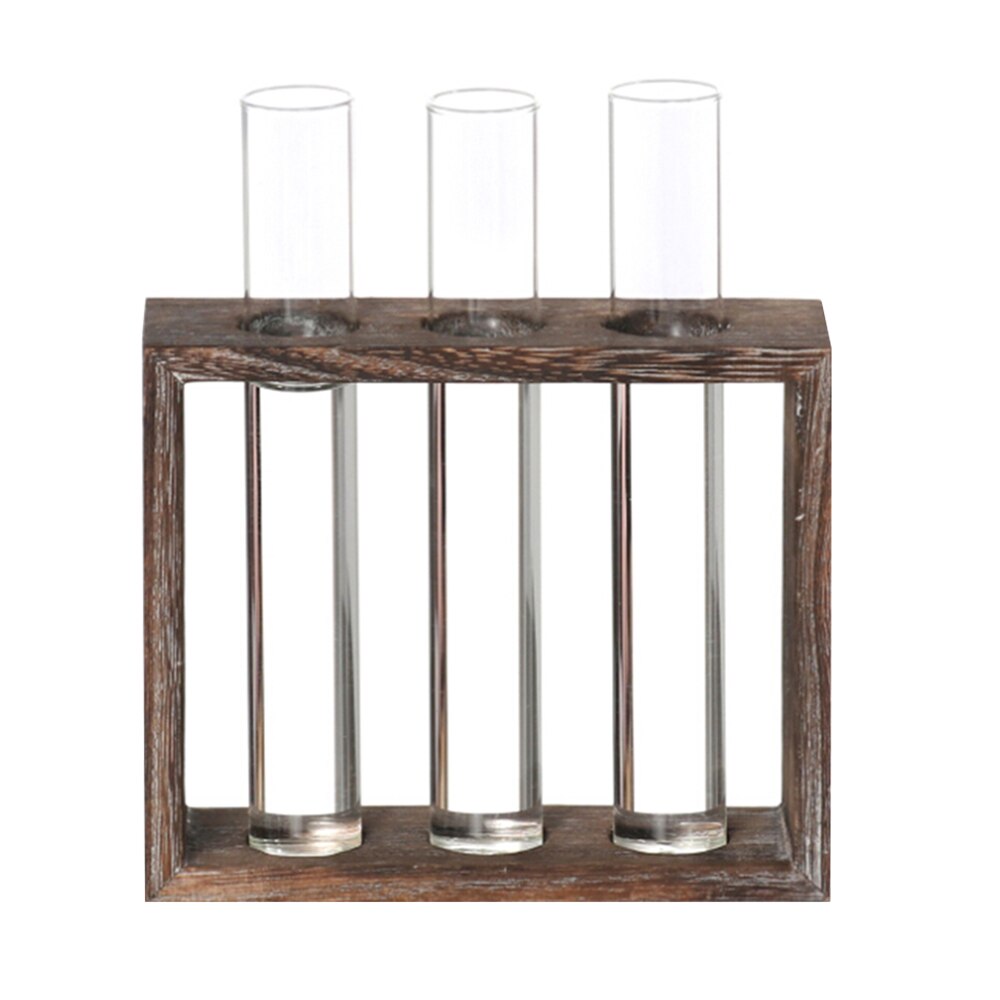Moderne træ stativ bordplade glas vase reagensglas planter moderne urtepotter bordplade terrarium til hjemmekontor cafe indretning: 15 x 18cm