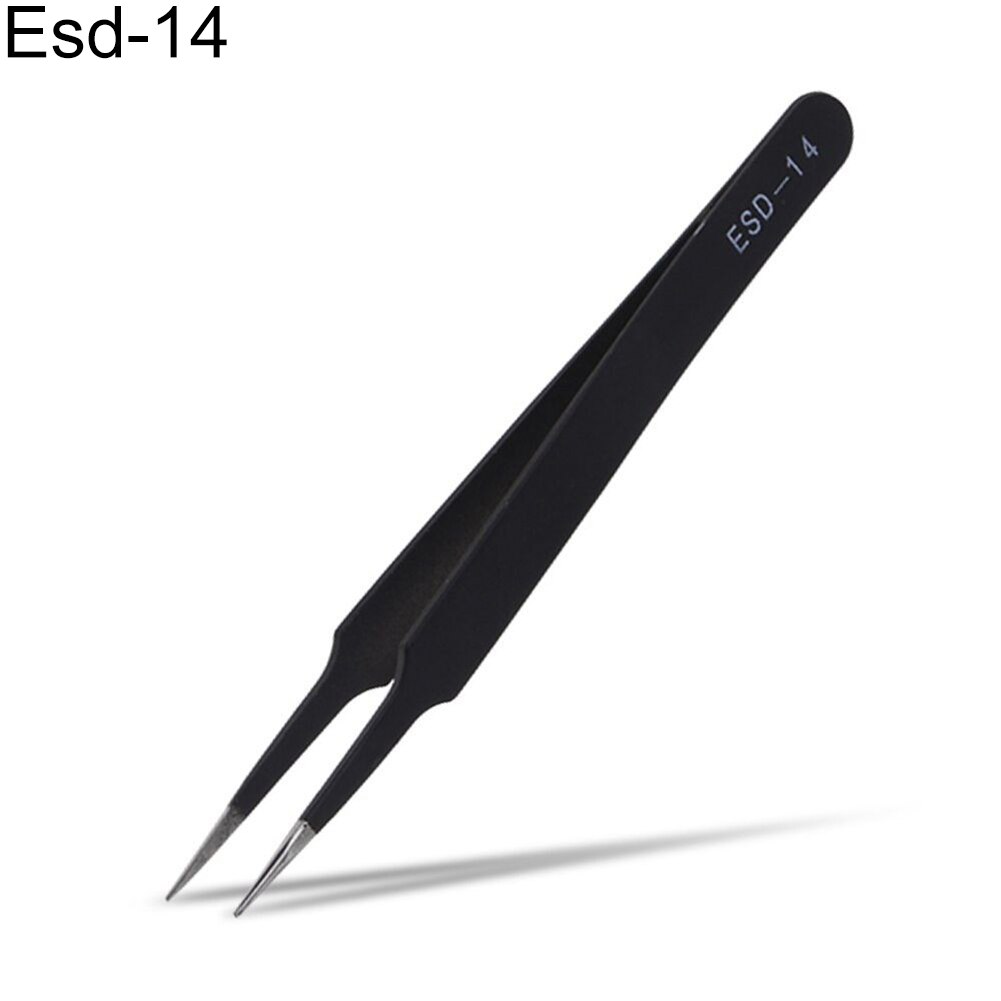 1 Pc ESD Safe Stainless Steel Anti-Static Tweezers Maintenance Repair Tool Curved Straight Tweezers Eye Brow Remover Tweezer: Esd 14