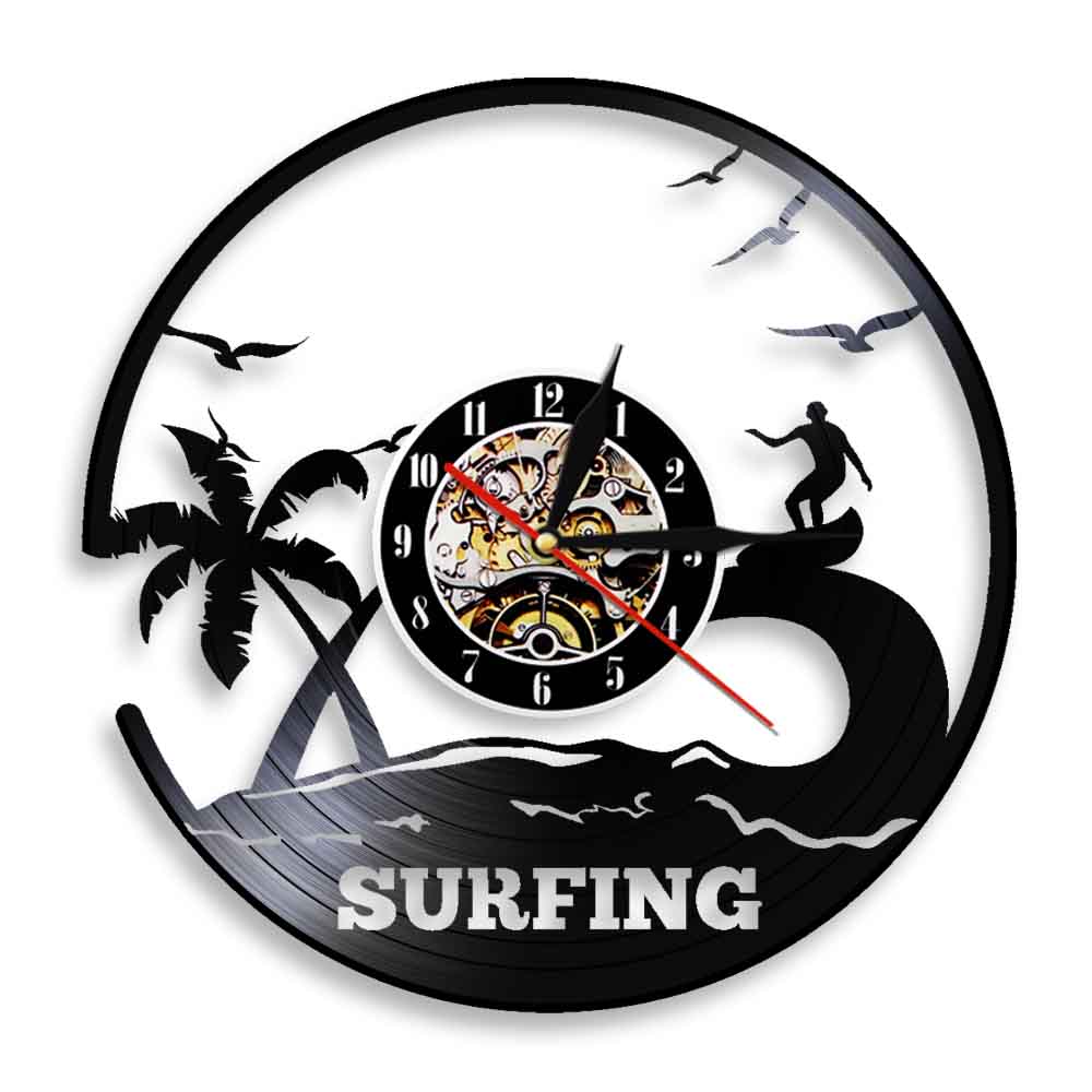 Windsurf Surfer HA CONDOTTO L&#39;orologio di Silhouette Decorazione Della Parete Del Vinile Record Orologio Da Parete Fresco Living Room Interior Decor Complementi Arredo Casa: Without LED