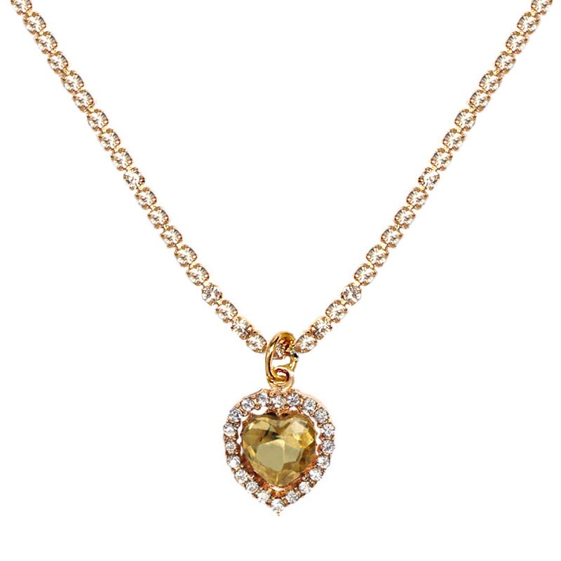 JJFOUCS Romantic Heart Crystal Pendant Necklace Gold Silver Color Necklace Women Bohemia Charm Jewelry: 028501YW