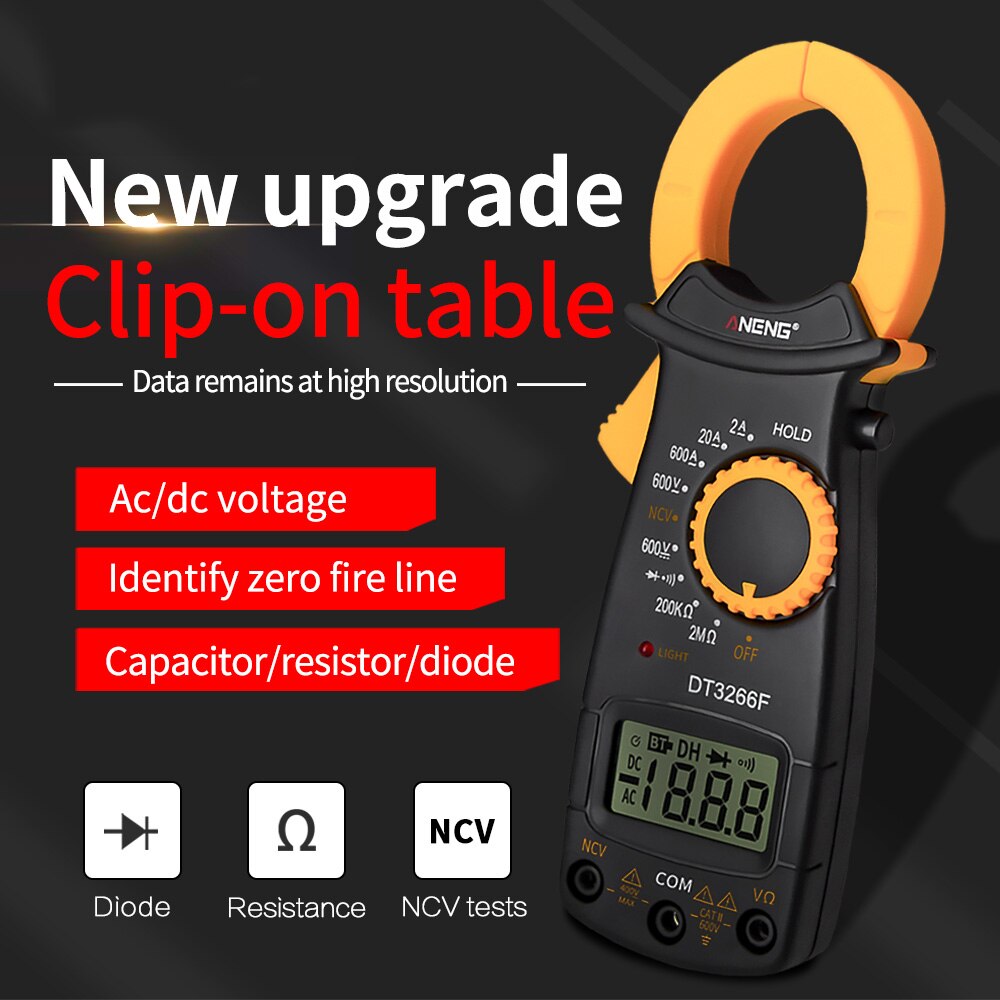 DT3266F Digital Clamp Current Multimeter Ammeter Electrician Tools Ammeter Voltmeter Resistance Ohm AC/DC Tester Voltmeter