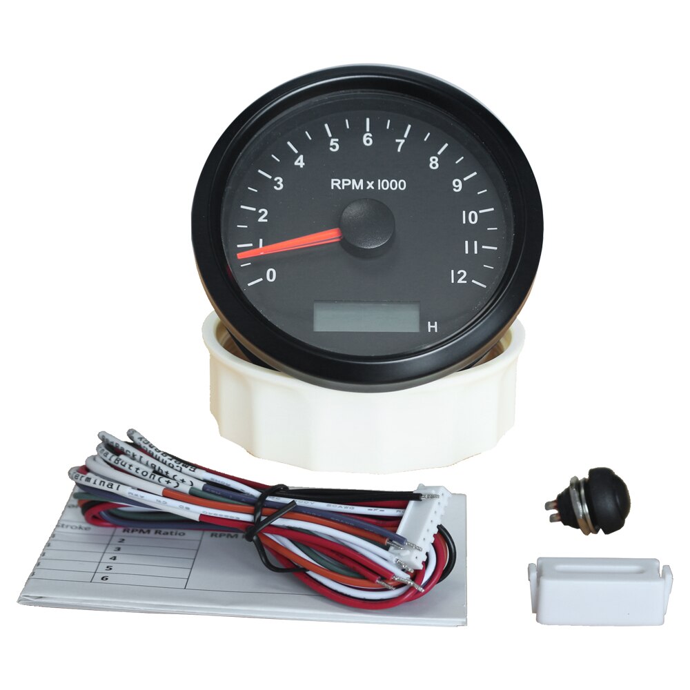 85mm Auto Marine Tachometer 3000/4000/8000/12000RPM Gauge with LED Hour Meter Adjustable 12V/24V with Red or Yellow Backlight: 12KBN