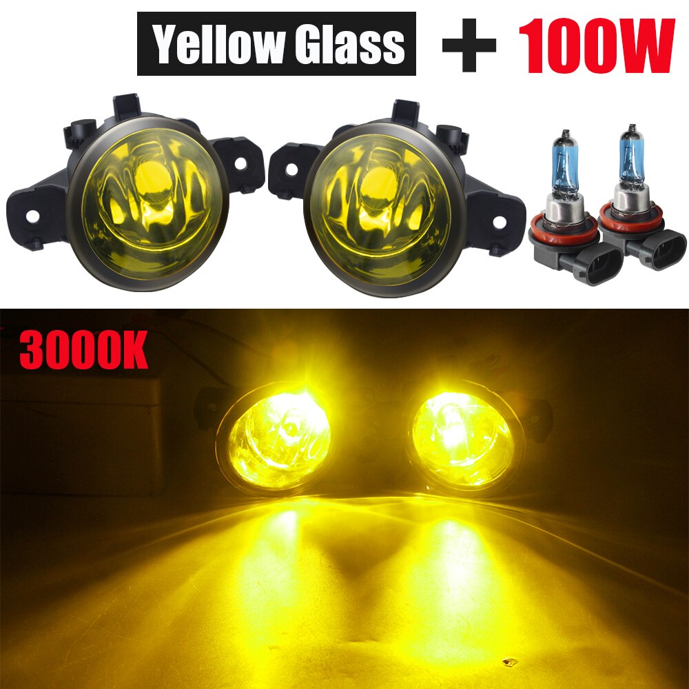 2 X halogenowe światła przeciwmgielne przedni zderzak samochodowy lampa przeciwmgielna 12V dla Nissan Qashqai Juke Micra Dualis słoneczny Teana łobuz NV400 Sentra Wingroad: 100W żółty