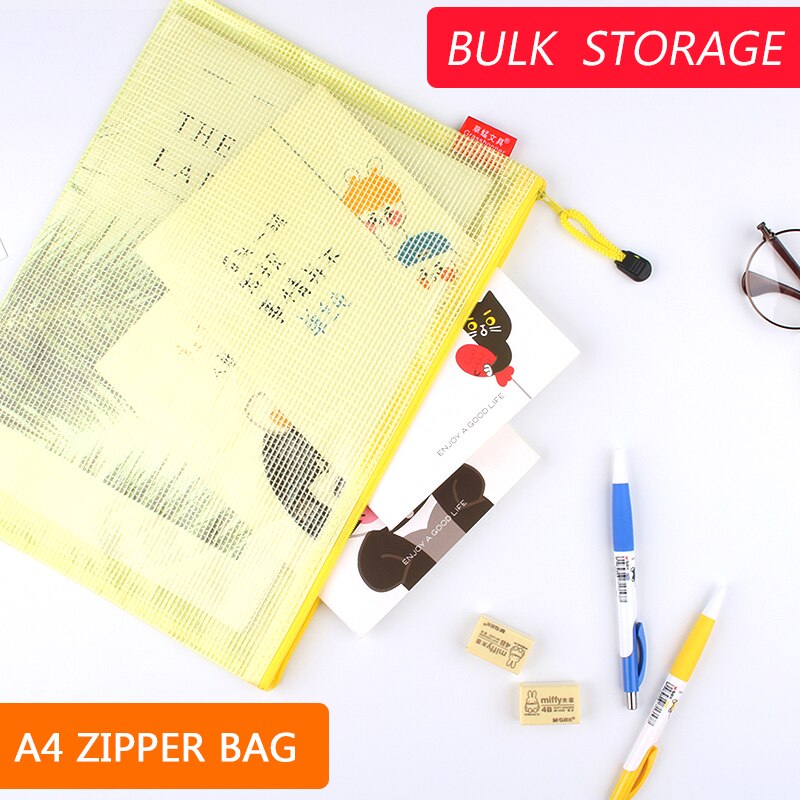 A4/A5/A6 Waterproof Plastic Zipper Color Transparent File Package Stationery Office Storage Bag