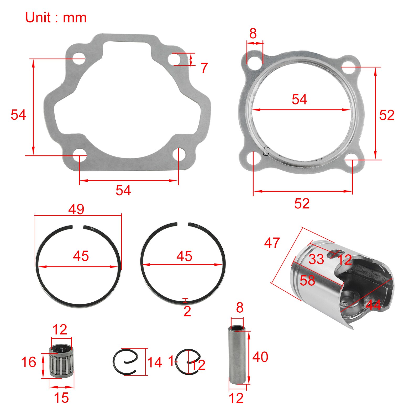 Motorfiets Motor 47Mm Zuigerveren Pakking Naaldlager Kit Voor Yamaha PW80 Pw 80 Peewee Y-Zinger Vuil fiets 1983-2006