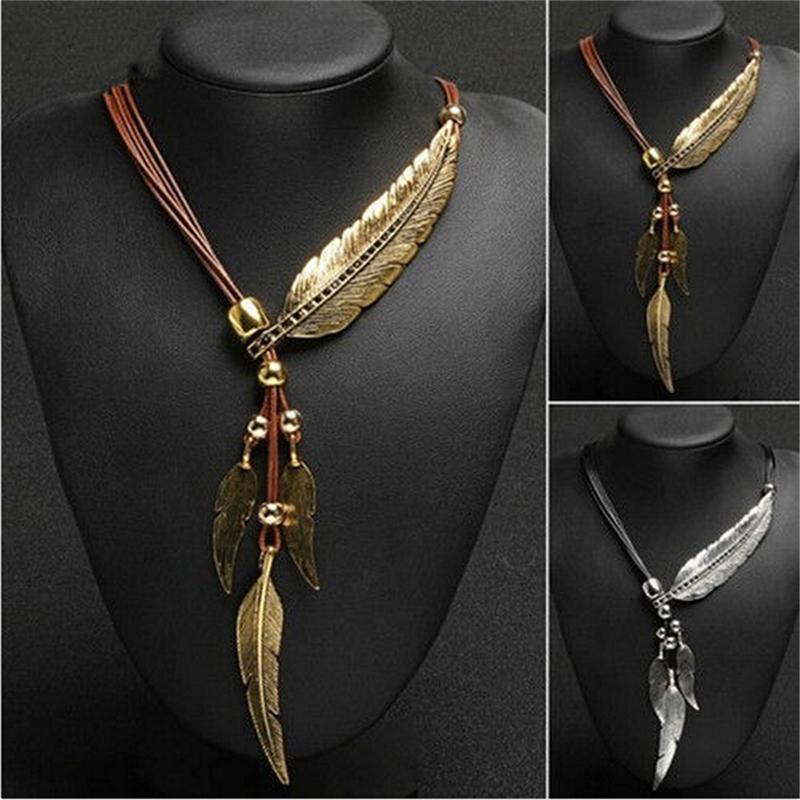 Simple Classic Pendant Necklace Feather Necklace Long Sweater Chain Statement Jewelry Choker Necklace For Women Leaf Chocker