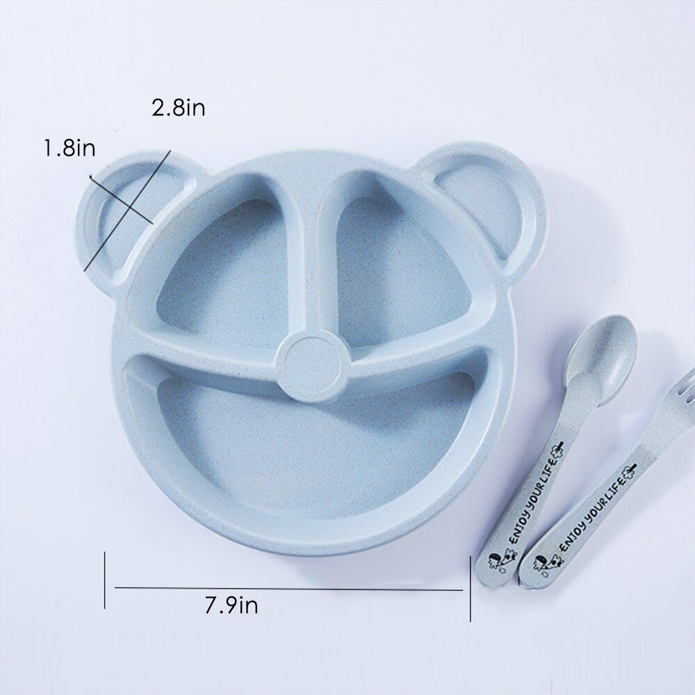 Baby Dinnerware Anti Wheat Straw Training Plate Cartoon Bear Kids Dishes Baby Bowl+spoon+fork Feeding Food Tableware Set