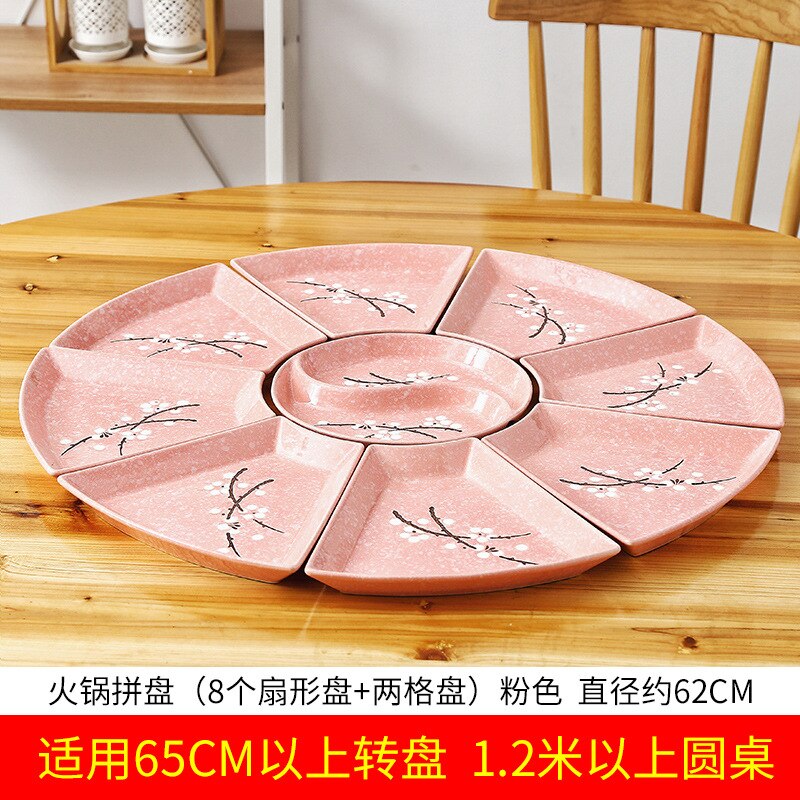 Reunion Platter Family Dinner Plates Hotel Seafood Ceramic Platter Brine Pendulum Plate Combination Box Plate Sets Dishes: Pink platter A
