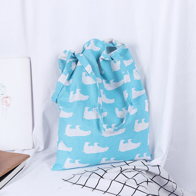 1PCS Eco High Capacity Grocery Bags Animal Print Shopping Tote Beach Handbag Cotton Linen Women Casual Reusable Shopping Bag: A1