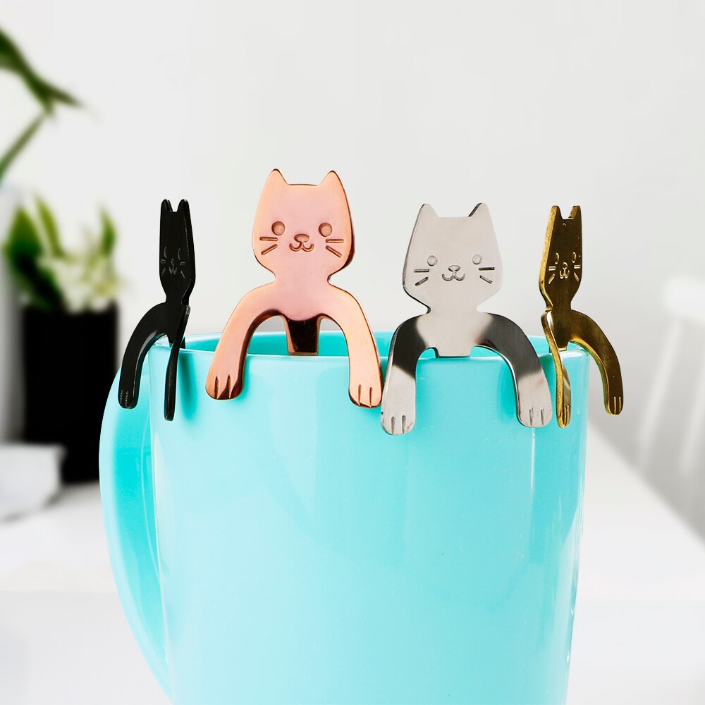 1Pc Rvs Mini Kat Kitten Lepels Voor Koffie Thee Dessert Drinken Mengen Milkshake Lepel Servies Set Keuken Benodigdheden
