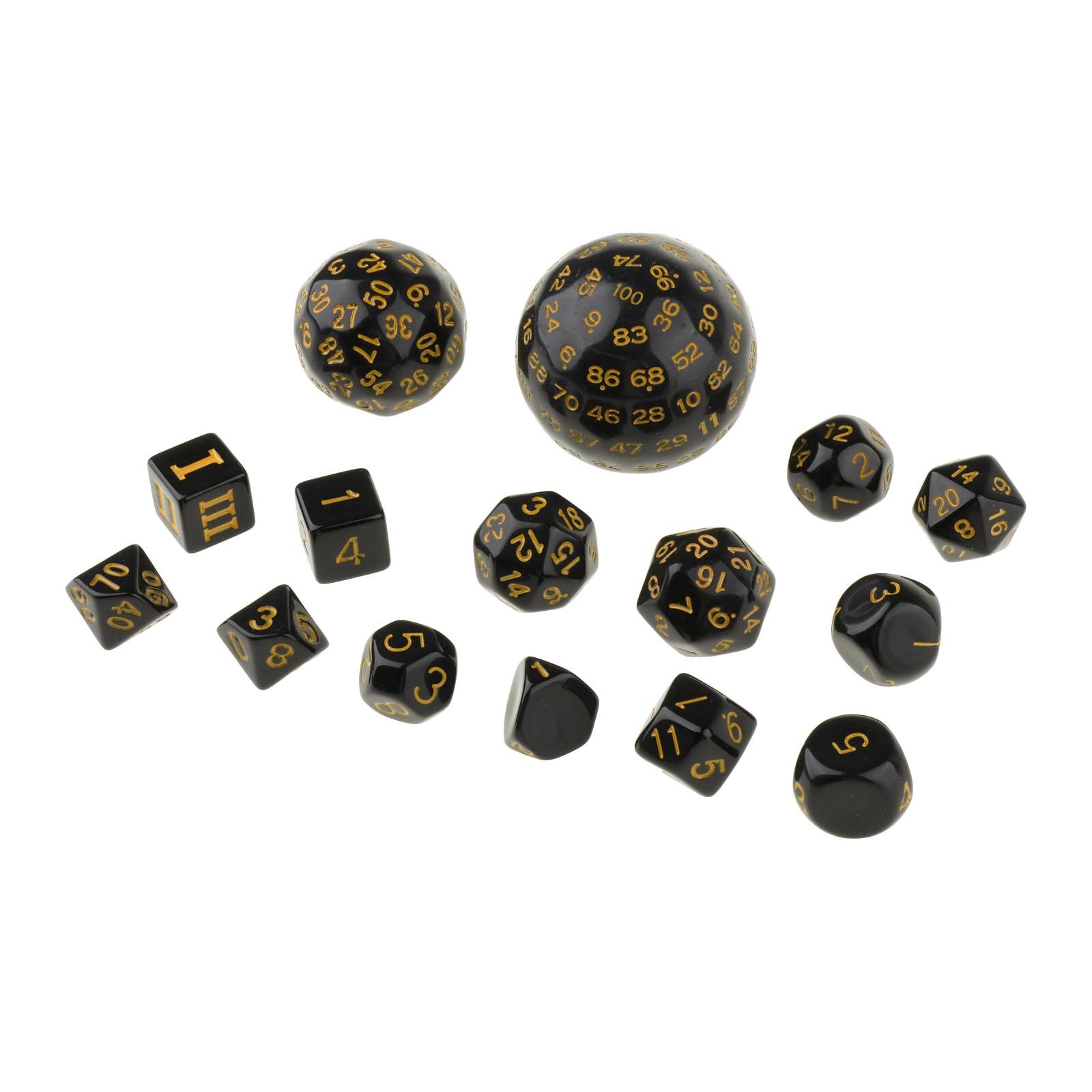 Lot de 15 dés numériques multi-faces en acrylique, D100 D60 D30 D24 D20 D16 D12 D10 D8: Yellow