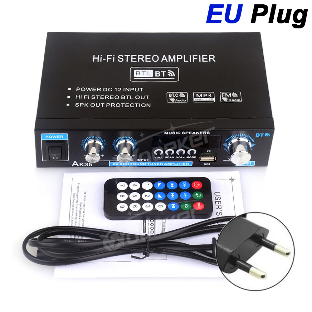 WOOPKER AK35 800W Sound Amplifier Channel 2.0 Bluetooth 5.0 HIFI Digital Amplifiers 100V-240V FM USB Remote Control for Home Car: black