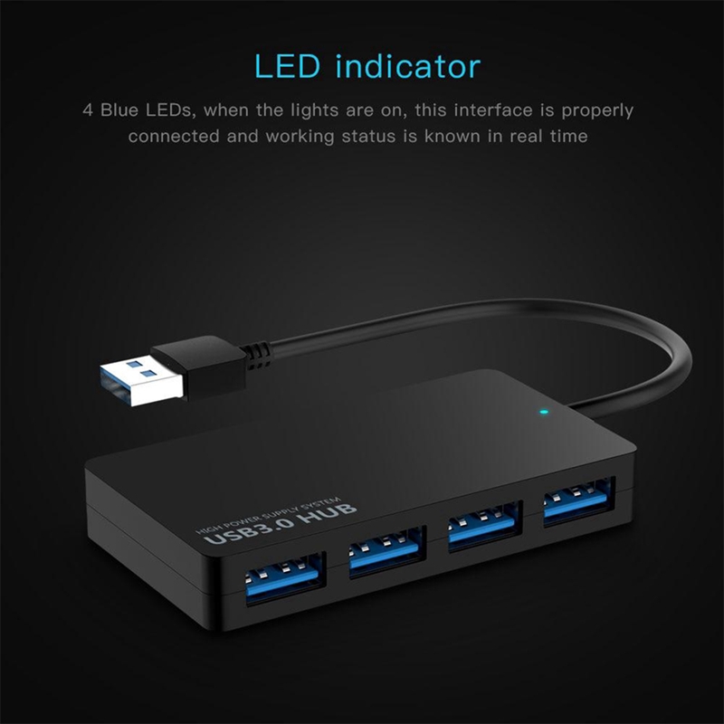 5Gbps High-Speed USB 3.0 Hub 4 Ports USB Splitter Adapter For PC Laptop Power Supply