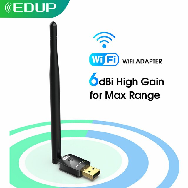 EDUP MS8551 Mini USB WiFi Adaptador 150Mbps Alto Ganho 6dBi Antena MT7601 Chipset Cartão Receptor de Rede Sem Fio de Longa Distância: Default Title