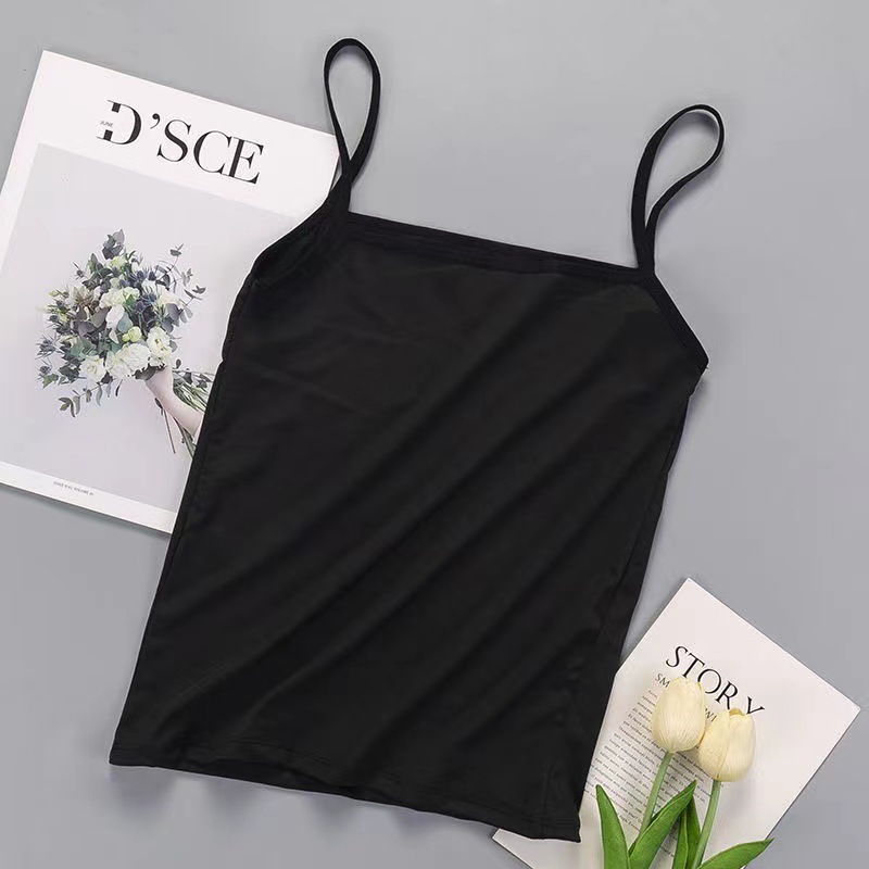 Kvinder sommer modal camisole crop tops ærmeløs slim sling t-shirt sort hvid bundtops bh undertøj veste: L / Sort
