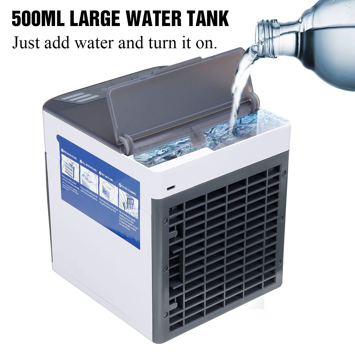 3 Speed Adjustable Portable Air Conditioner Mini Air Cooler Humidifier Purifier USB Household Office Bedroom Cooling Fan Desktop