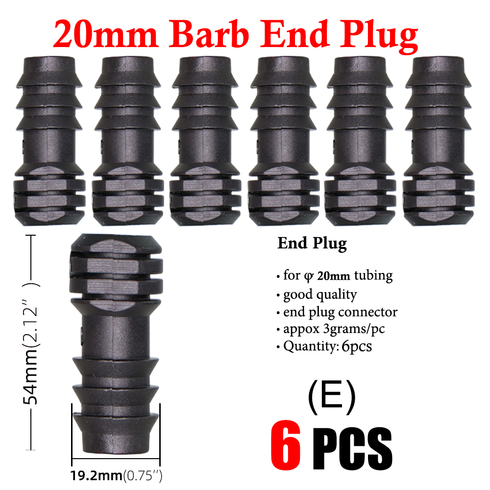 Garden Irrigation 16 20 25mm Tubing Barbed Connector Fitting Tee Elbow Couplings End Plug Shut Off Micro Drip Hose Adapter: JX6PCS