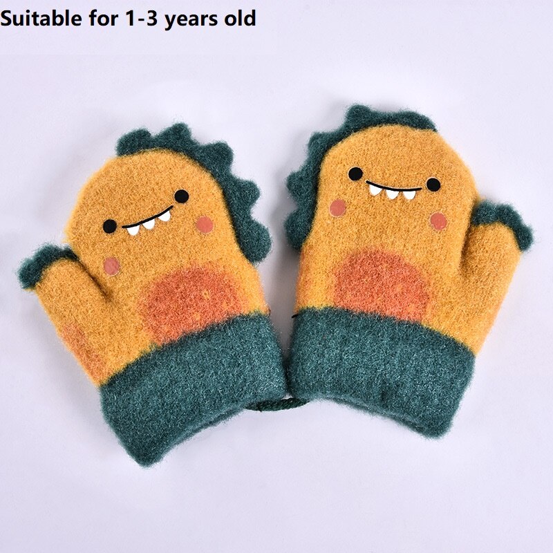 Manopla de piel de conejo para niños, mitones de punto gruesos y cálidos para bebés de 0 a 2 años, guante de invierno con cuello colgante, guantes suaves para bebés: S-Yellow