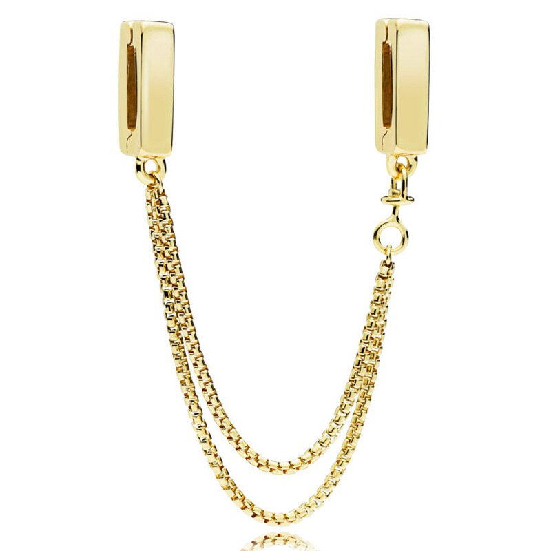 Ægte refleksioner rosa guld glat sikkerhedskæde clip charm 925 sterling sølv originale perle fit armbånd gør-det-selv smykker: 3