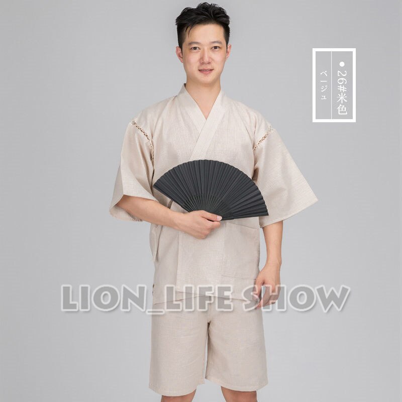 Japansk sommer mænd jinbei kimono kortærmede bukser nattøj pyjamas loungewear