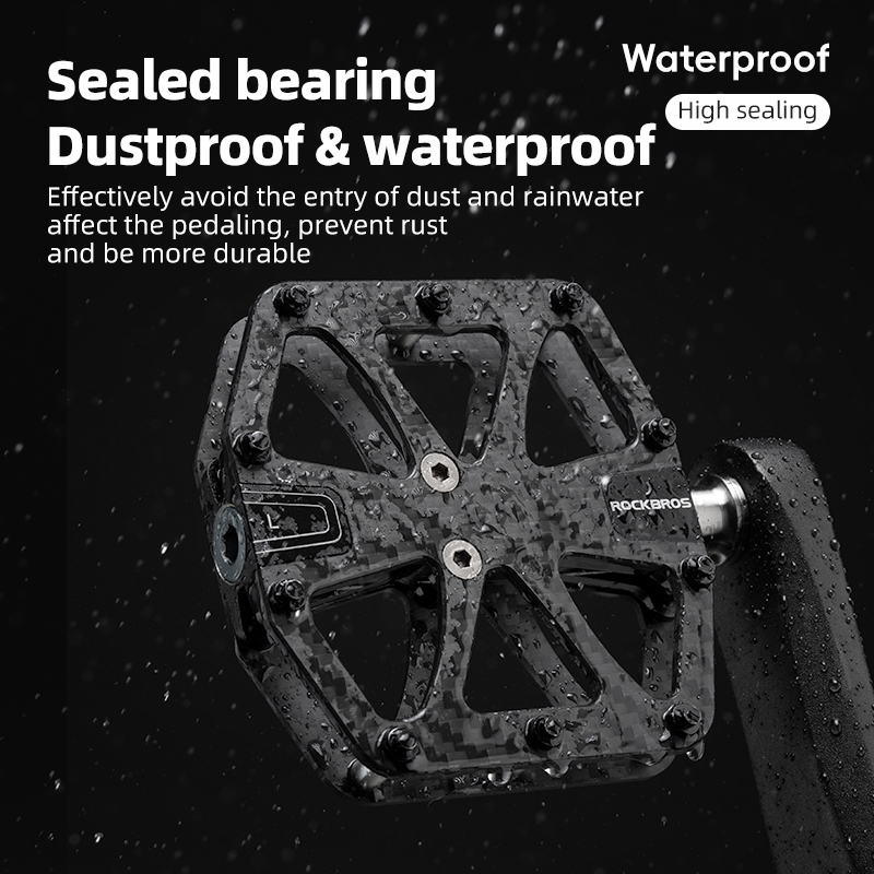 ROCKBROS Fietspedalen Ultralight Koolstofvezel Pedalen Waterdicht Afgedichte Lagers Brede Loopvlak Platte Pedalen MTB Racefiets Pedalen