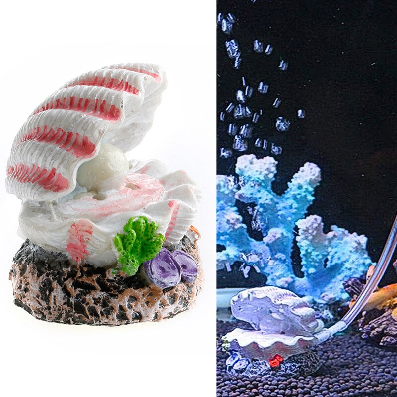 Shell Pearl &amp; Air Stone Aquarium Fish Tank Bubbler Shell Bubbling Ornament Decor