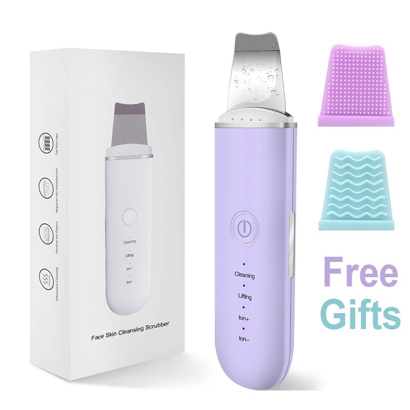 Limpiador facial ultrasonico espatula ultrasonica facial peeling ultrassonico limpieza para piel limpiador Facial profundo de puntos negros pala Facial raspador de piel espátula Facial Peeling por ultrasonido: purple