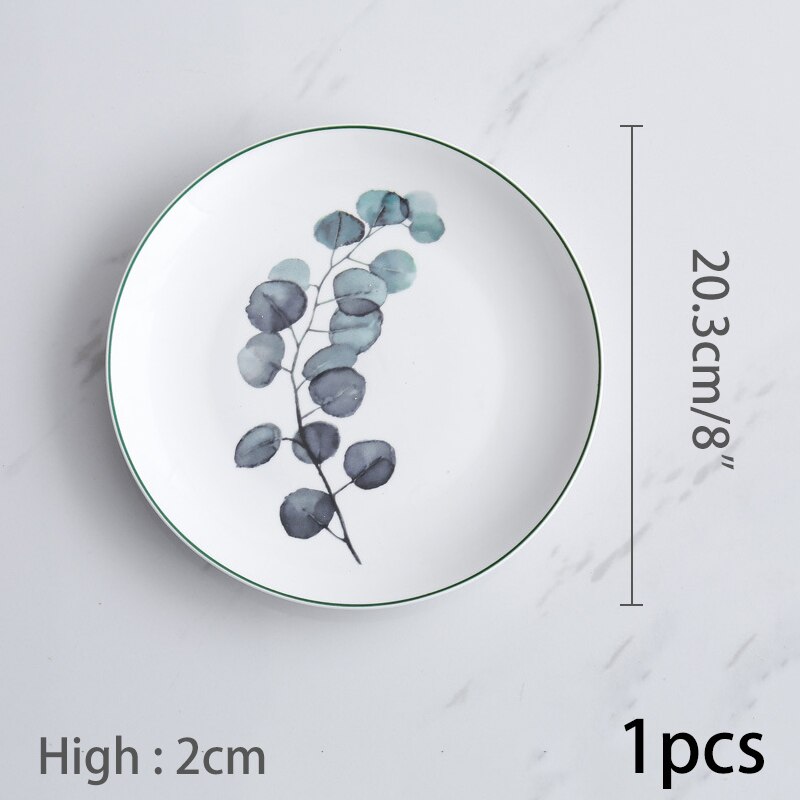 1pcs Christmas Ceramic Plate Handcraft Green Plants Porcelain serving Platter Steak Plates Dishes Home Kitchen Decoration