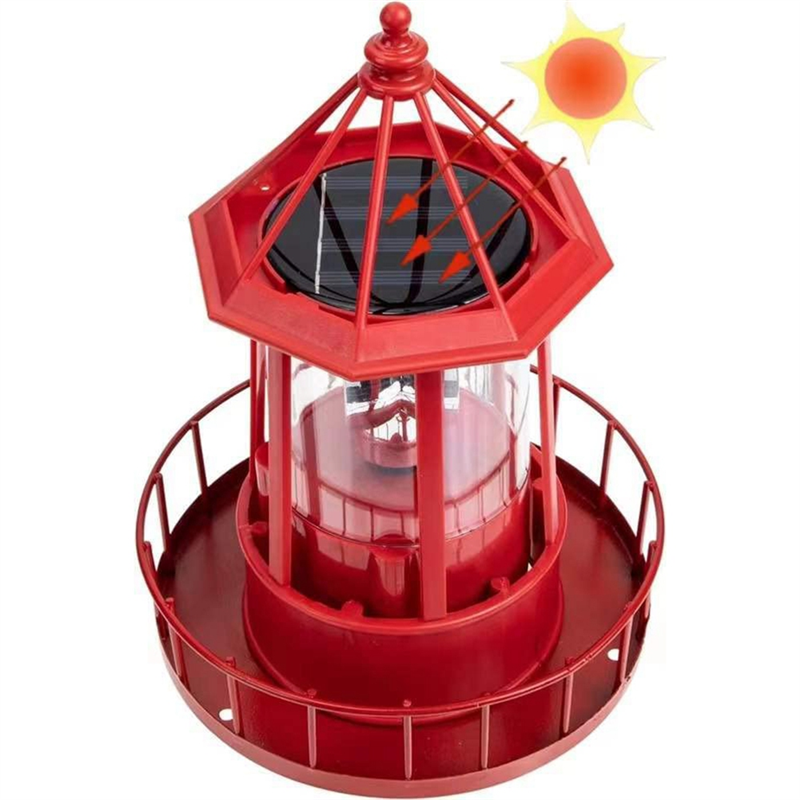 Solarbetriebener LED-Leuchtturm, um 360 Grad drehbare Lampe, Hofdekoration, wasserdichte Gartentürme, Statuenlichter A
