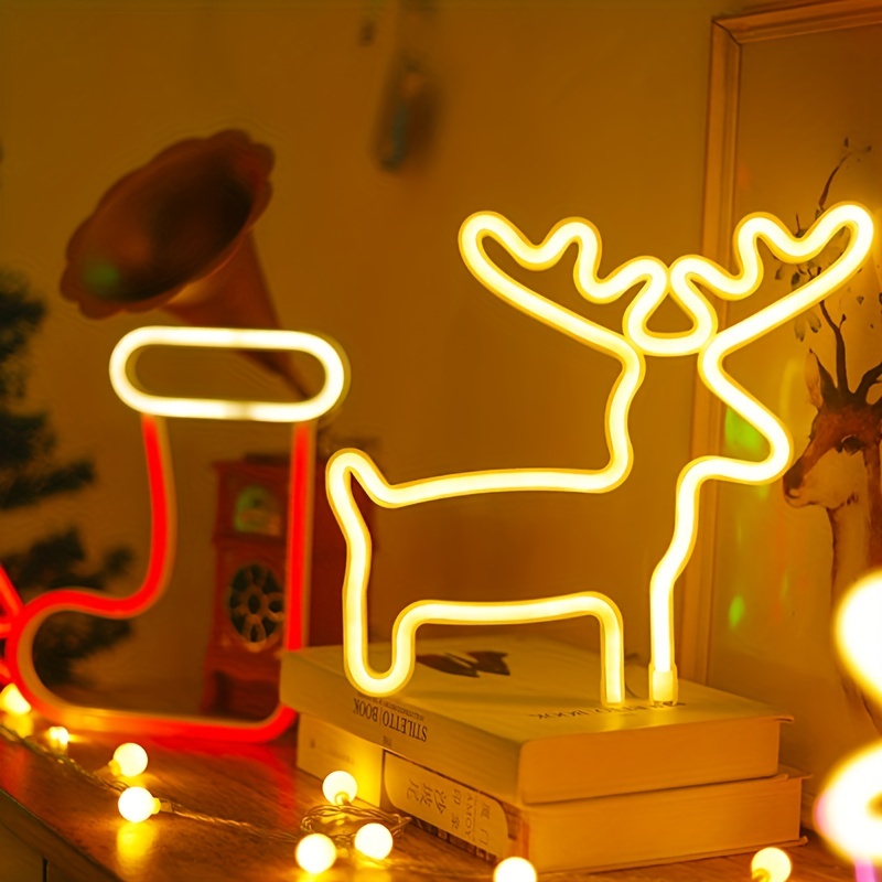 Luces decorativas navideñas, lindas luces LED de alce y Papá Noel, alimentadas por USB o con pilas, navideños, decoración de habitaciones