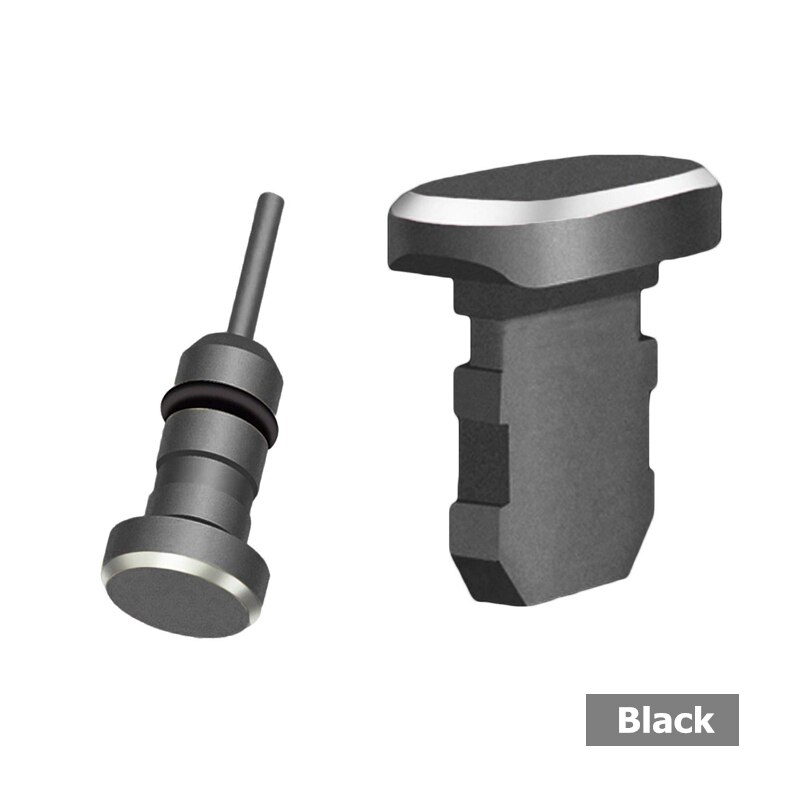 2PCS Metall Lade Port + 3,5mm Kopfhörer Port Staub Stecker Ersatz für telefon 4 4s 5 5s 6 6s 6plus 6s plus 7 7plus 8 8plus x xs: black