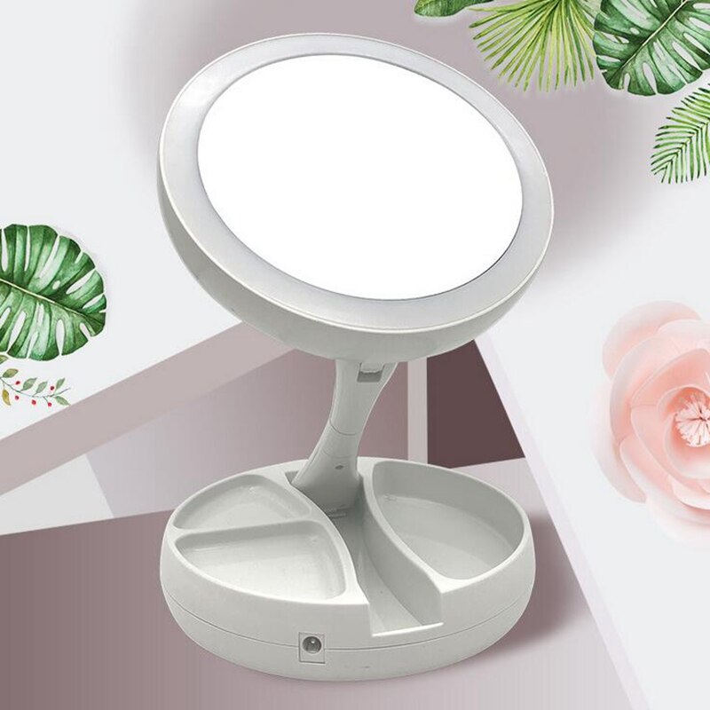 Espejo LED plegable para baño, iluminación inteligente con aumento de 10 aumentos, 13 pulgadas, para tocador, maquillaje