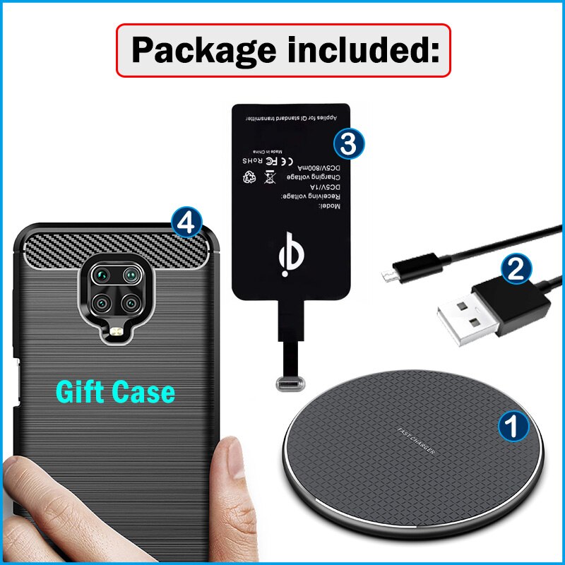Qi Drahtlose Aufladen Empfänger für Xiaomi Redmi Hinweis 7 8 8T 9S 9 Profi Telefon Drahtlose Ladegerät USB typ-C Ladung Adapter fallen