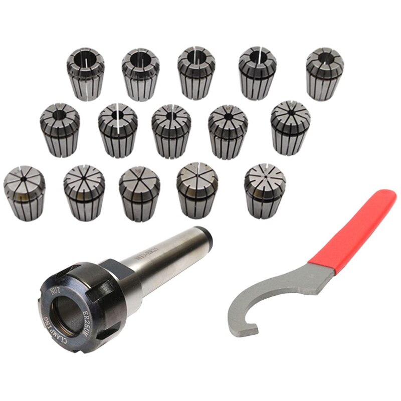 15Pc ER25 Collet Tool + MT3 ER25 Collet Chuck Holder Vaste 1Pc En 1Pc ER25 Spanner Vorm cnc Frezen Draaibank Gereedschap: Default Title