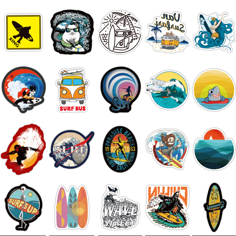 100PCS Outdoor Surfing Stickers Summer Sports Tropical Beach Surfing Waterproof Computer Stickers Skateboard Decals For Notebook