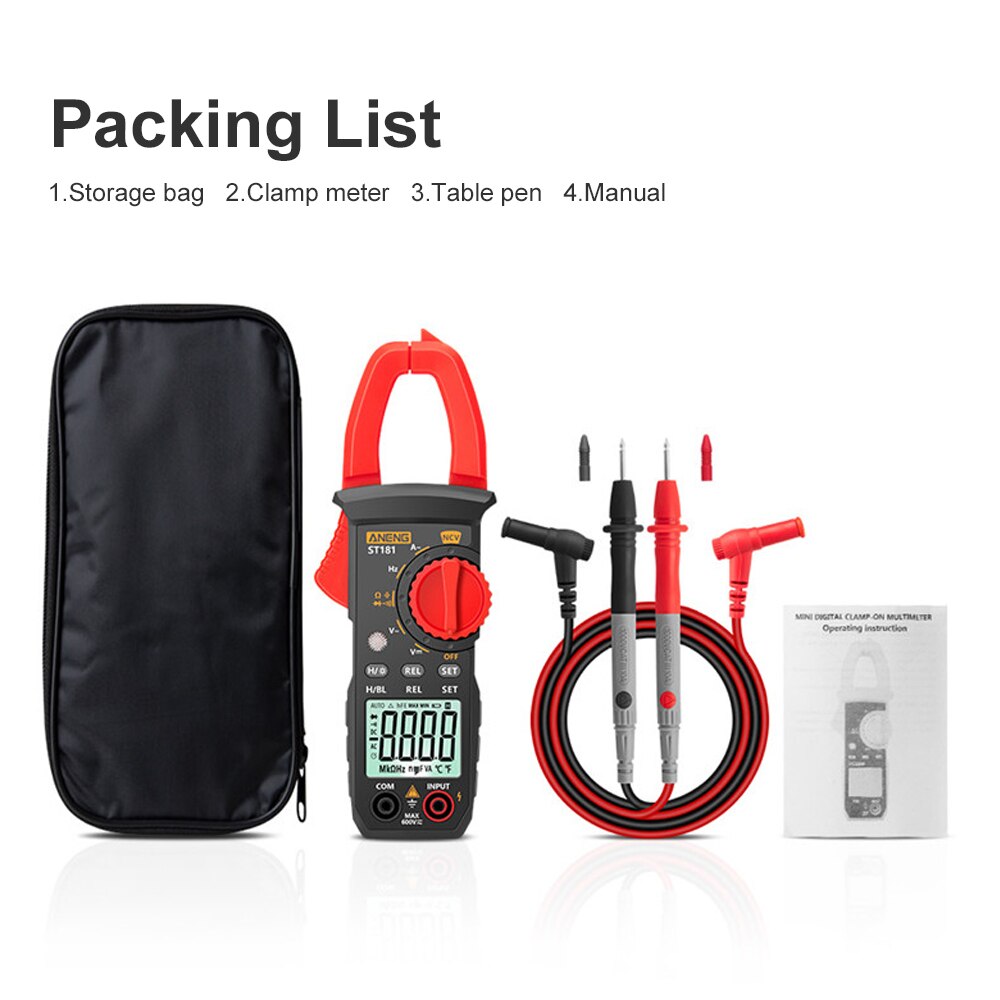 Aneng ST181 Digitale Stroomtang Dc/Ac Stroom 4000 Counts Multimeter Amperemeter Voltage Tester Auto Amp Hz Capaciteit Ncv ohm Test: Default Title