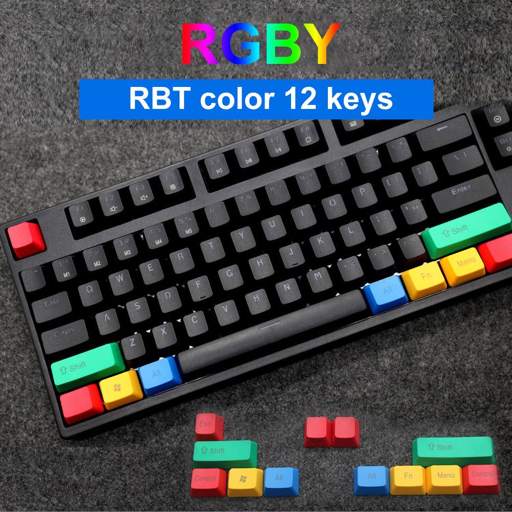 12Pcs/Set Key Caps Set Universal PBT Light-proof Color Matching Mechanical Keyboard Keycaps Keyboard Replacement Keycaps Kit