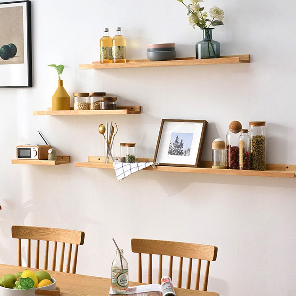 Bedroom Solid Wood Rustic Office Home Decor Wall Mounted Easy Install Space Saving Storage Scaffold Board Floating Shelf
