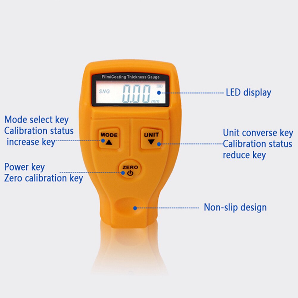 Draagbare  gm200- laags verfdiktemeter, ultrasone mini-lakfilmcoating voor autolakdiktetestmeter
