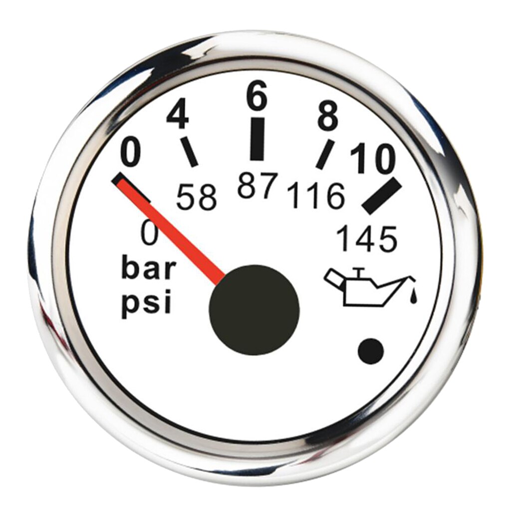 Oil Pressure Indicator Gauge 2" Boat Marine 90° Display Angle 0~10 Bar White
