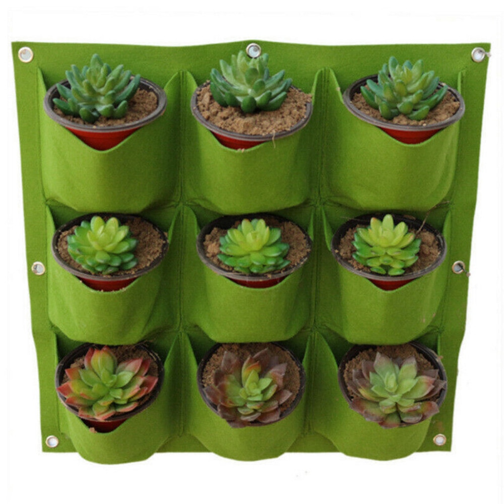 9/18 lommer væghængende plantetasker grøn voksetaske planter lodret havegrøntsager levende havepose potteforsyninger til hjemmet