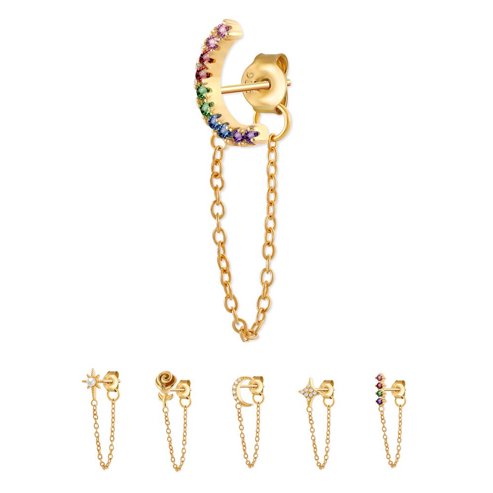 Funken Regenbogen Zirkon Gold Kette Ohrring Hypoallergen Zierlichen Stern Mond Blume Machen Einen Eindruck Ohrringe Für Frauen Schmuck