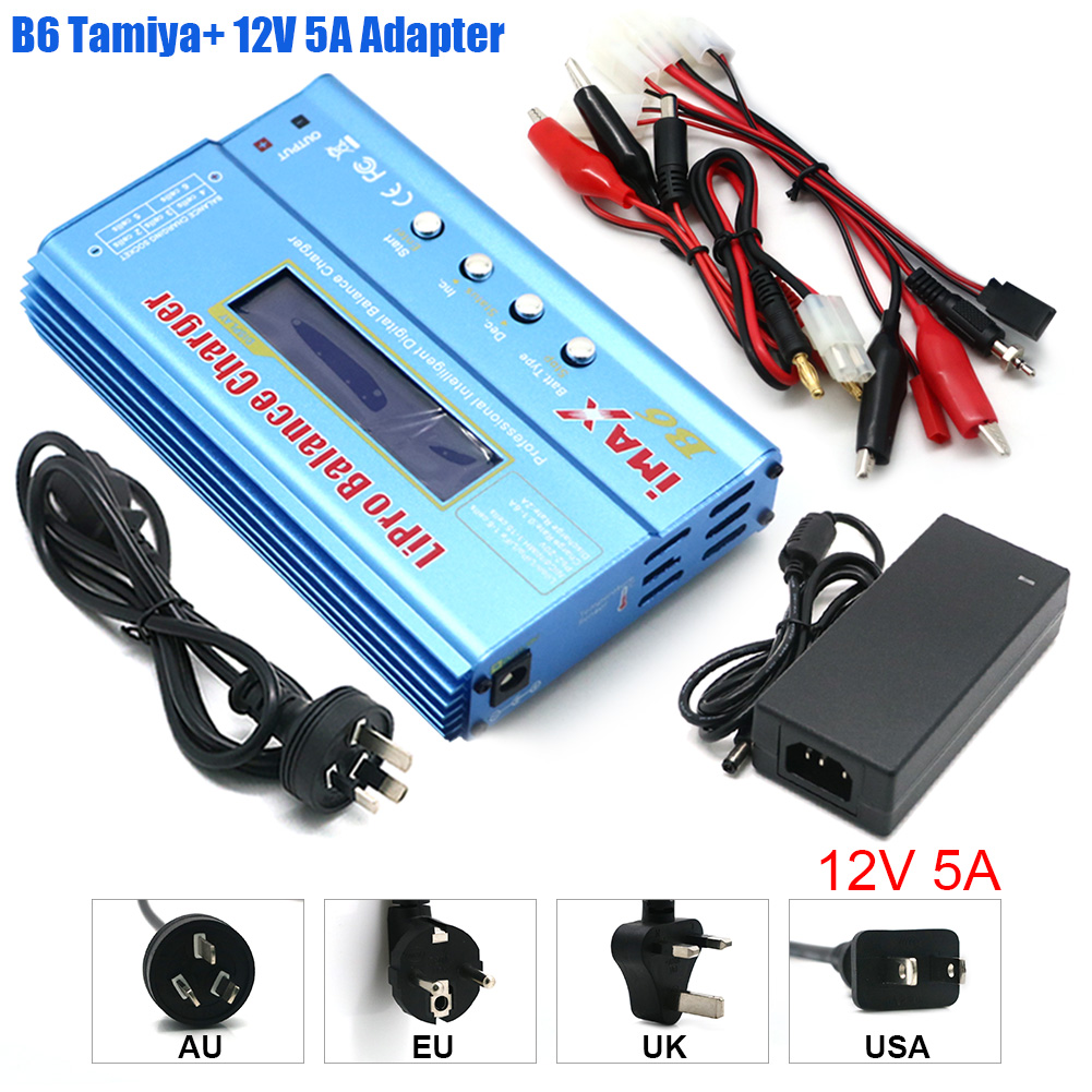 IMAX B6 80W chargeur de batterie Lipo NiMh Li-ion ni-cd numérique Lipro Balance chargeur déchargeur AC puissance 12V 5A adaptateur pour voiture Rc: Bleu