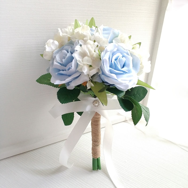 LKY Fr mariage Bouquet mariée Bouquet fleurs mariage soie Roses hortensia rose bleu Bouquet demoiselles d'honneur décoration accessoires