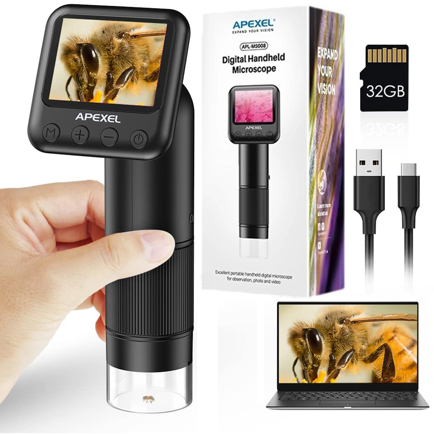 Microscopio digital portátil 800X HD para adultos, microscopio de bolsillo con pantalla LCD de 2 "para niños, equipo de microscopios digitales de laboratorio USB