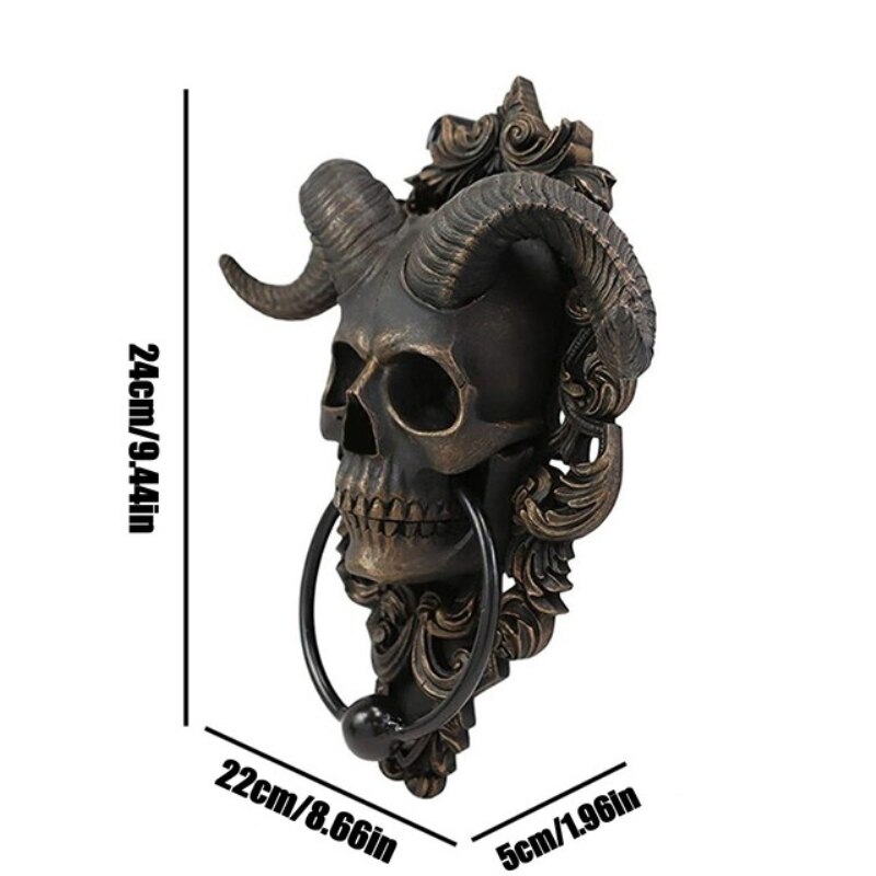 Poignée de porte en forme de tête de mort, rétro Antique, décoration murale, résine artisanale: L