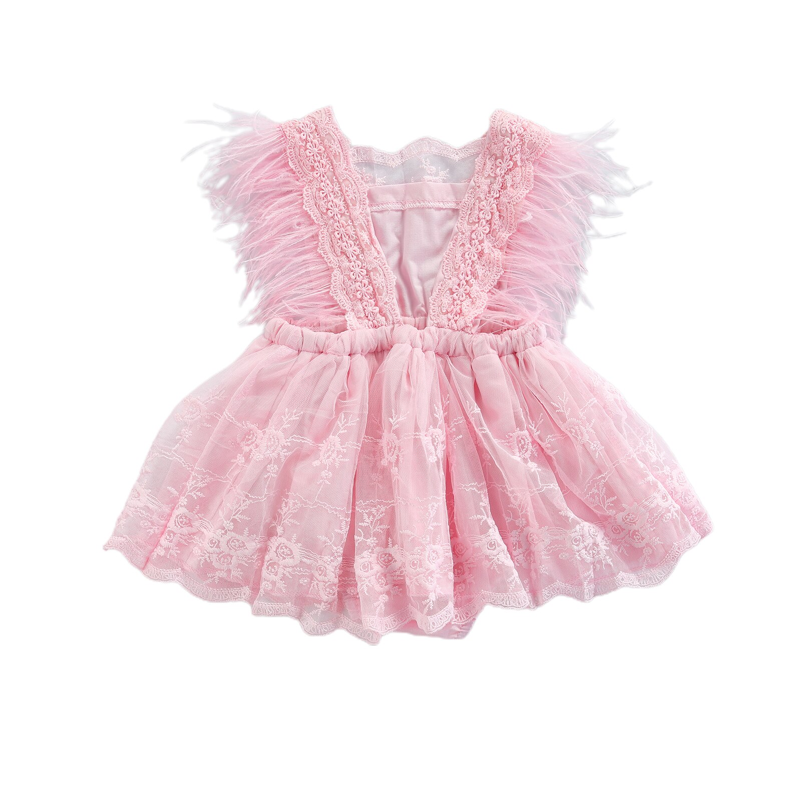 Abito da pagliaccetto senza maniche per bambina abito da Tutu in nappa tinta unita in pizzo floreale estivo abito da principessa in piuma