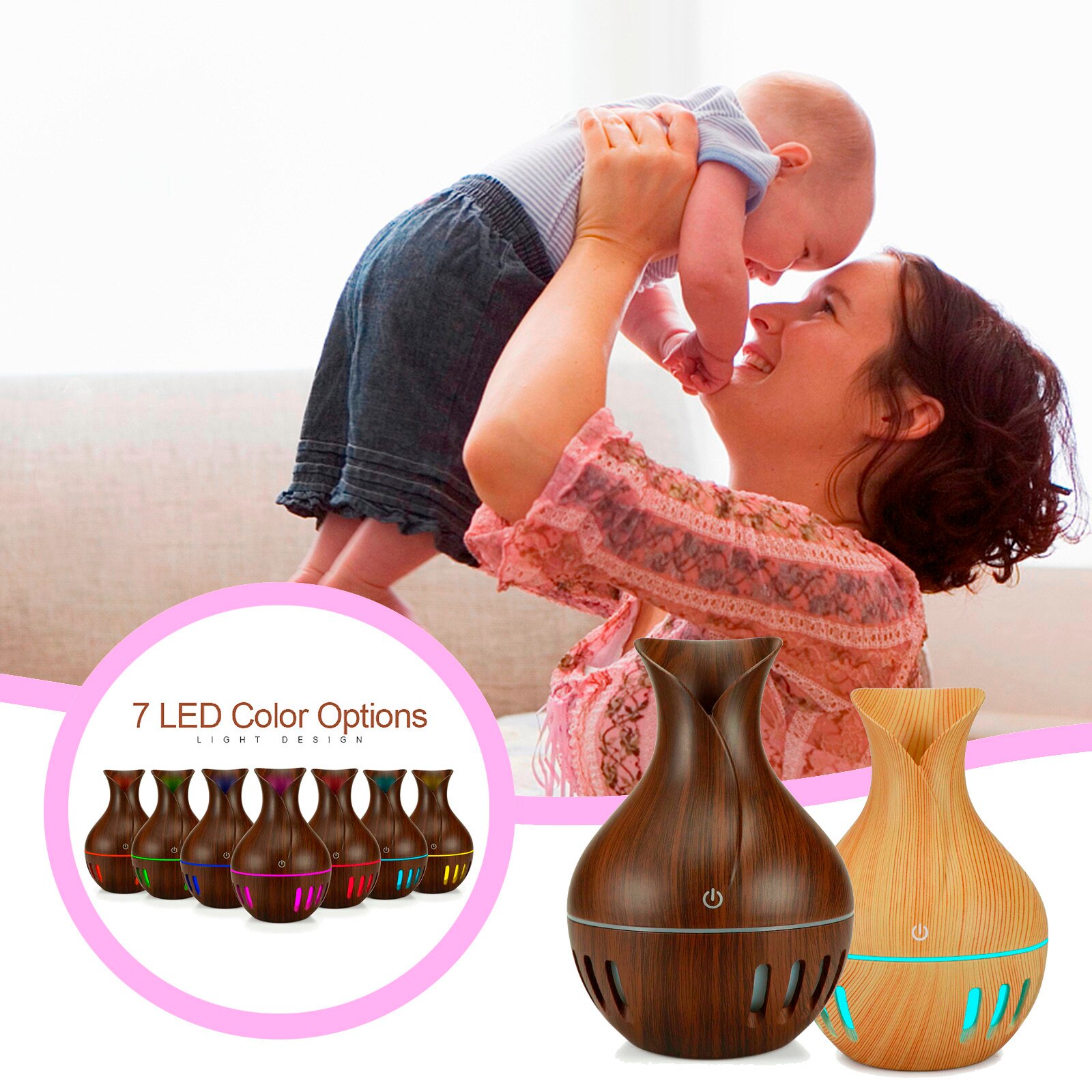 4# 130ml Diffuser Neuer Luftaromadiffusor Air Humidifier Buntes Licht Transformieren Aromabefeuchter Wood Grain Aromadiffusor