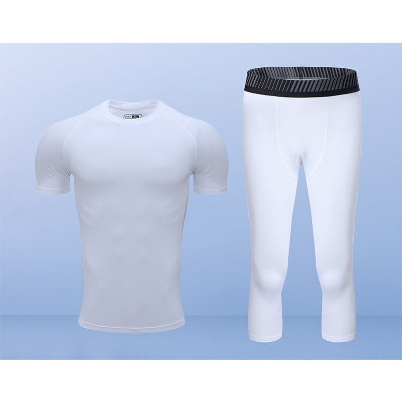 Mallas de otoño e invierno para hombre, pantalones de manga corta, pantalones de siete minutos, para fitness, para hacer ejercicio, conjunto de dos piezas: UA502-white / M