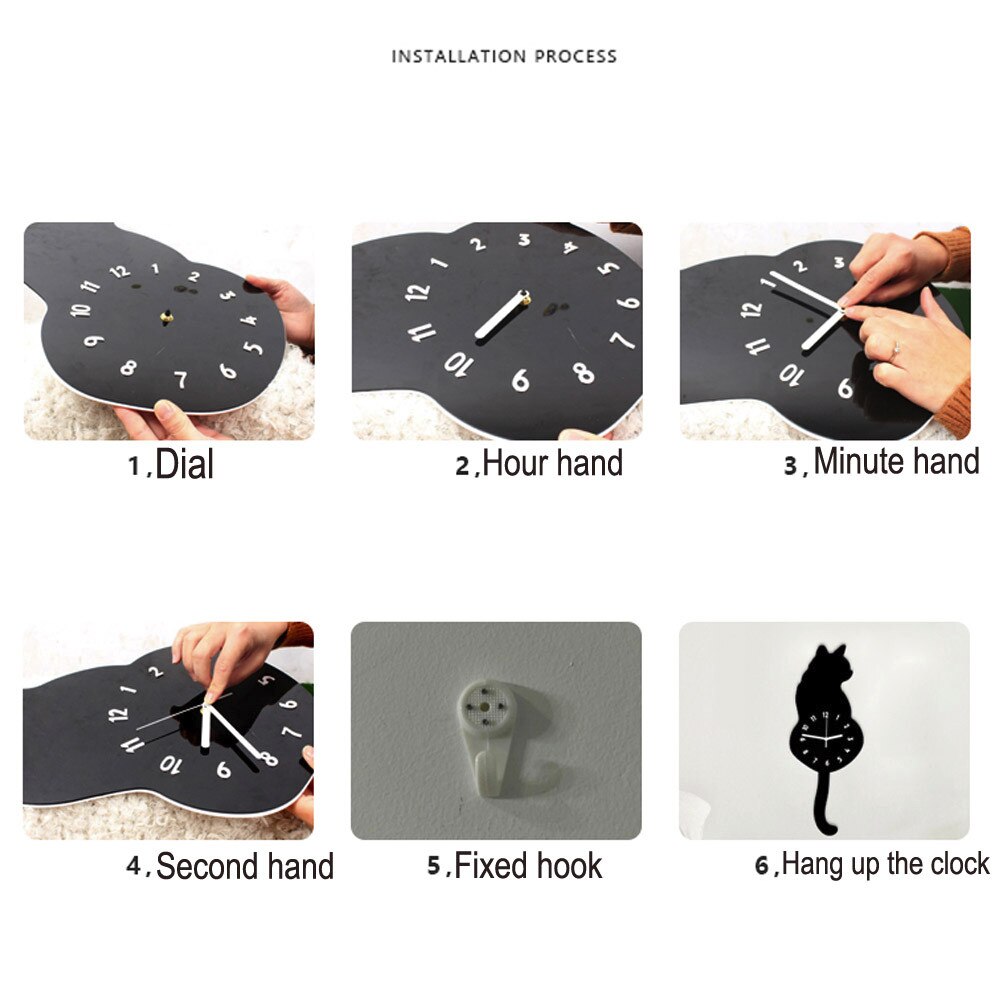 Cute Cat Quartz clocks Pendulum Clock Swinging Tail Wall Clock home Bedroom mirror Wall Quartz Needle Decor Wall Watch Clocks G2